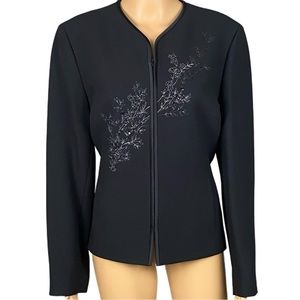 KASPER & COMPANY ASL black zipper blazer w/metallic thread and sequins Size 14